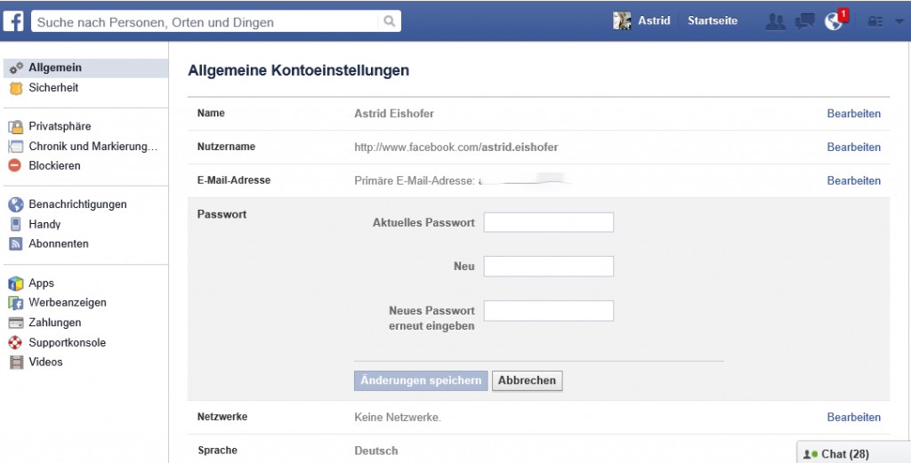 Facebook Passwort ändern 2
