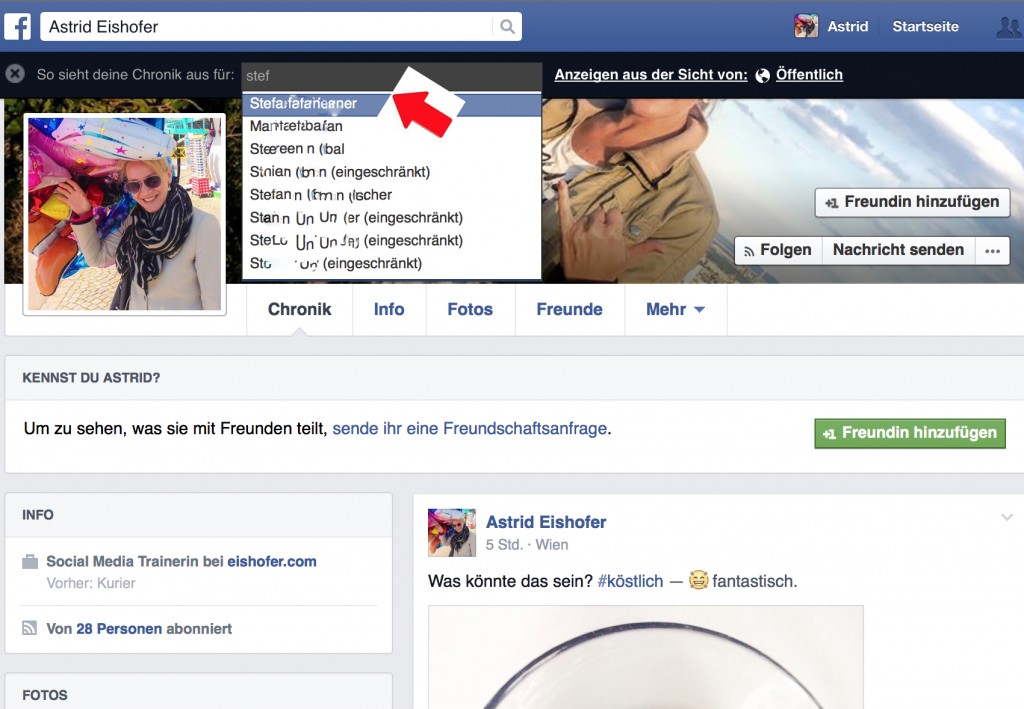 Facebook-Funktion: Profil anzeigen aus der Sicht von...