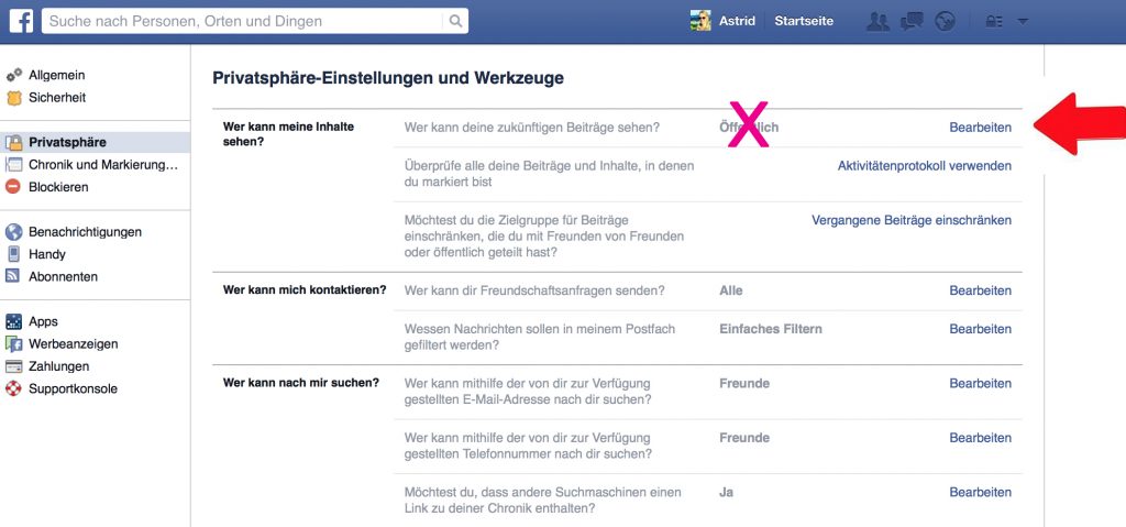 Facebook Profileinstellungen 